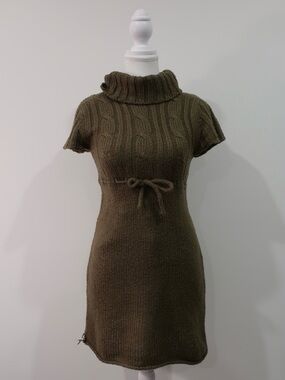 VTG Forever 21 Olive Green Cable Knit Turtleneck Dress Fairycore Whimsigoth M
